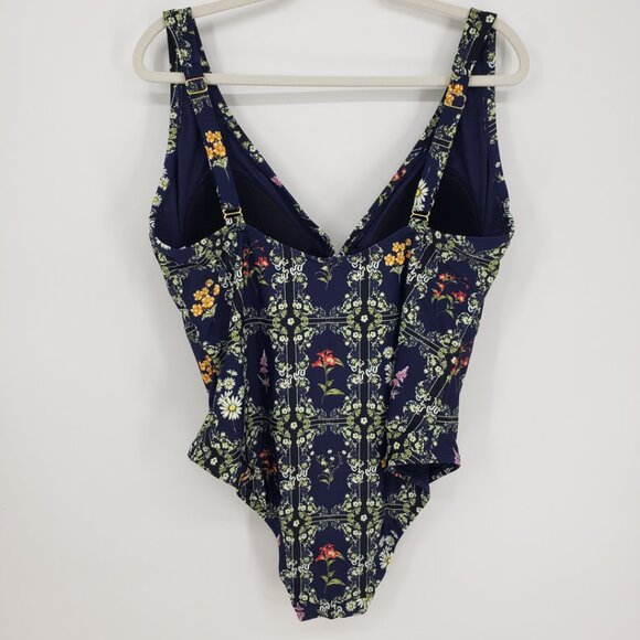 Agua Bendita x Target Floral Tile Cheeky One Piece Swinsuit 1X Bathing Suit Navy - Picture 6 of 13